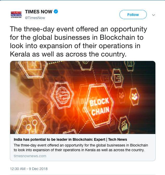 TimesNow tweets on blockchain in India