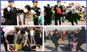 Falun Dafa meditators being unlawfully arrested by Chinese police