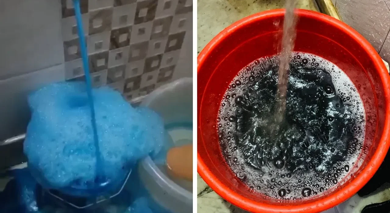 sky blue, yellow, black water being supplied to Delhi people