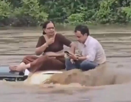 Unbothered couple rescued at Sabarkantha flood rescue operation after residing on car roof for two hours