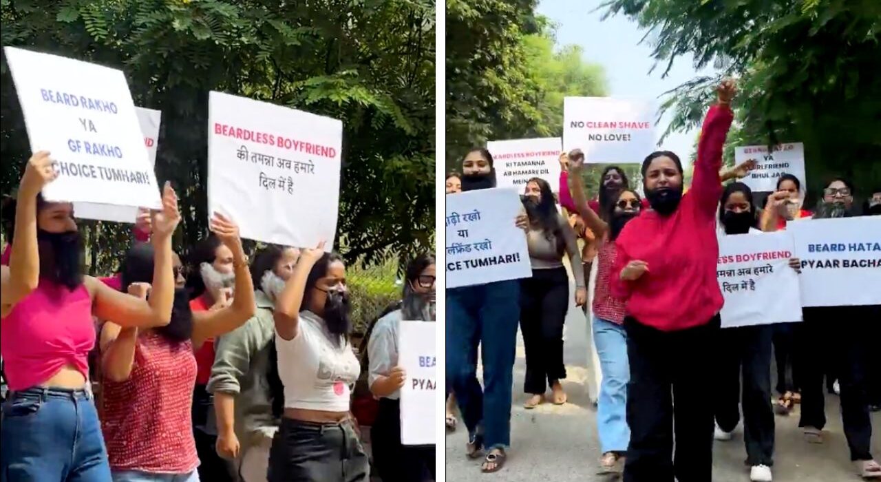 Watch: 'Beard hatao, Pyaar Bachao' - Young girls protest against boyfriends with beards