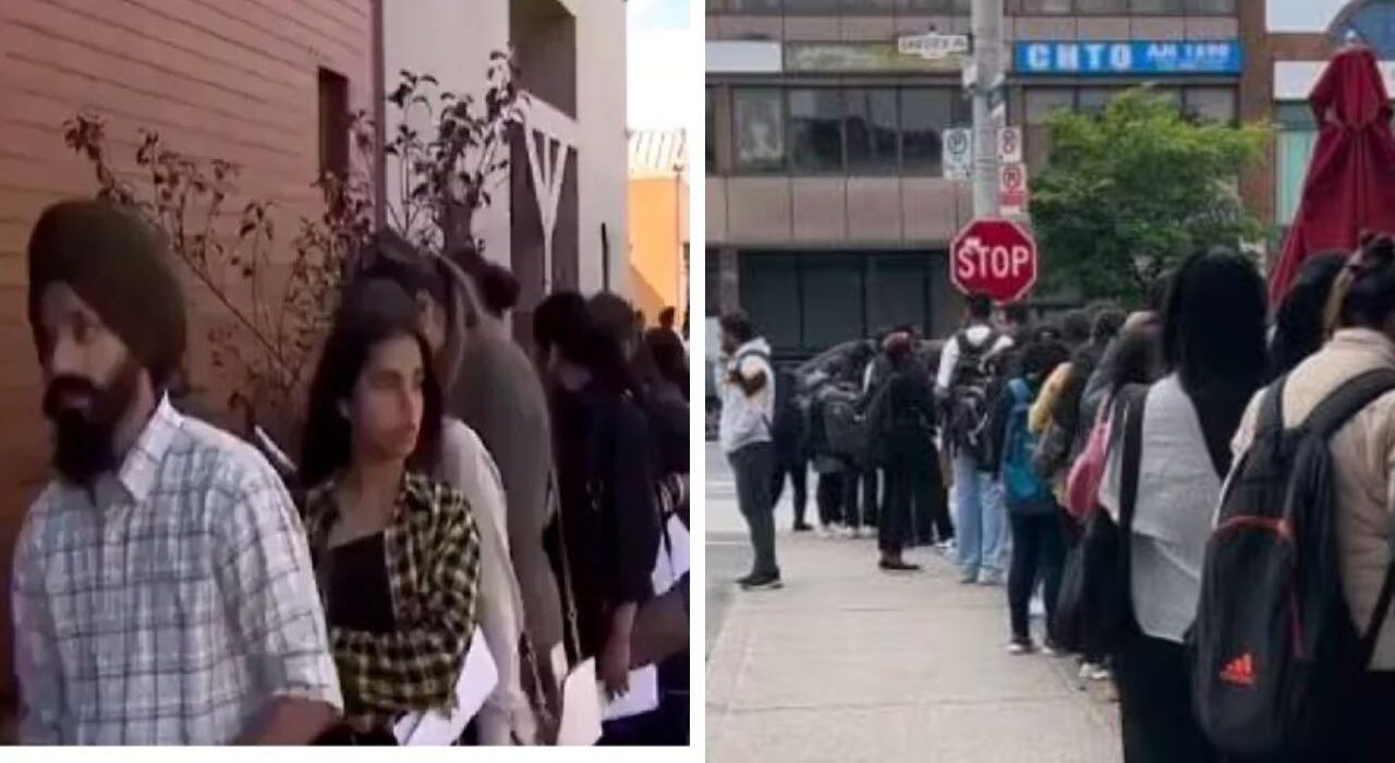 Watch video: 3000 unemployed Indian students in Canada in long queue for waiter's job