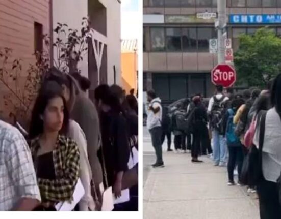 Watch video: 3000 unemployed Indian students in Canada in long queue for waiter's job