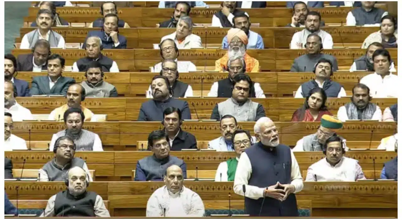 Prime Minister Narendra Modi slams Congress while addressing Lok Sabha