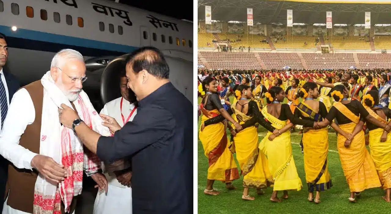 Assam CM welcomes Modi in Guwahati, Attend 'Jhumoir Binandini 2025'