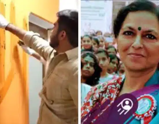 DU Students's Union president put cow dung walls of Lakshmibai College Principal office