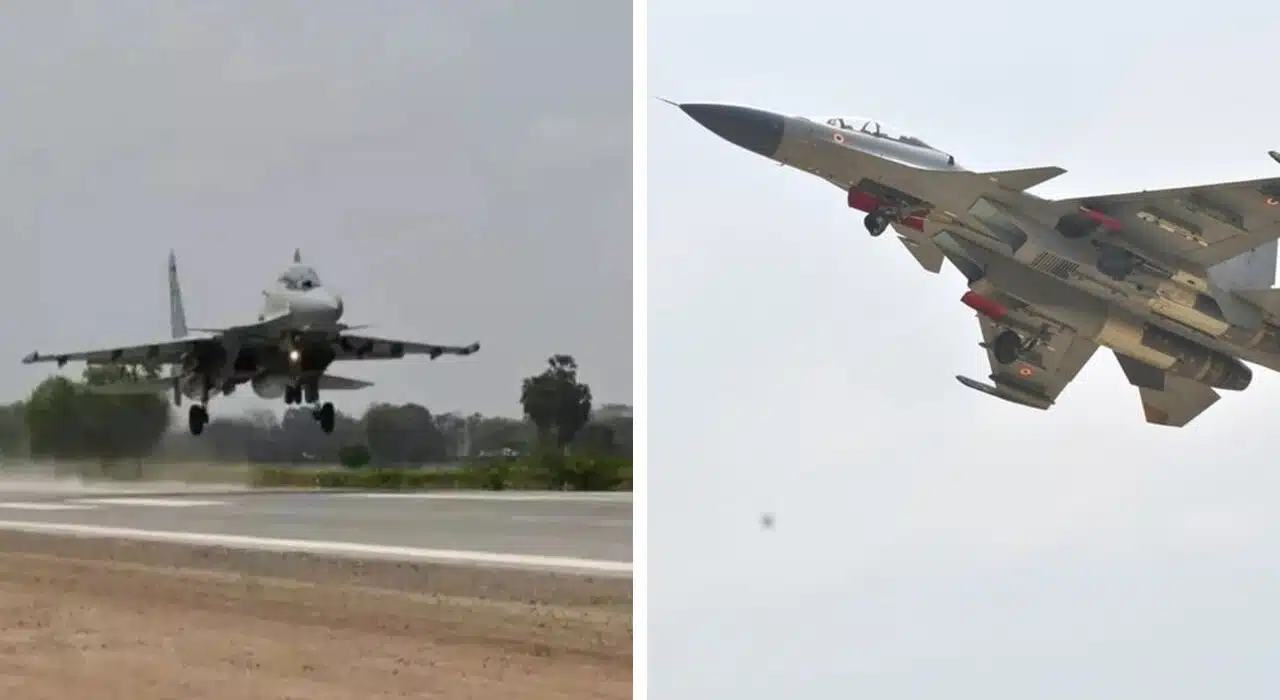 IAF with fighter jets conducts night drill on Ganga Expressway airstrip in Shahjahanpur