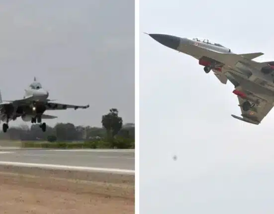 IAF with fighter jets conducts night drill on Ganga Expressway airstrip in Shahjahanpur