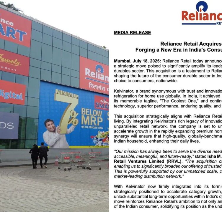 Reliance Retail Purchase Home Appliance Brand Kelvinator To Grow in Consumer Durables Sector
