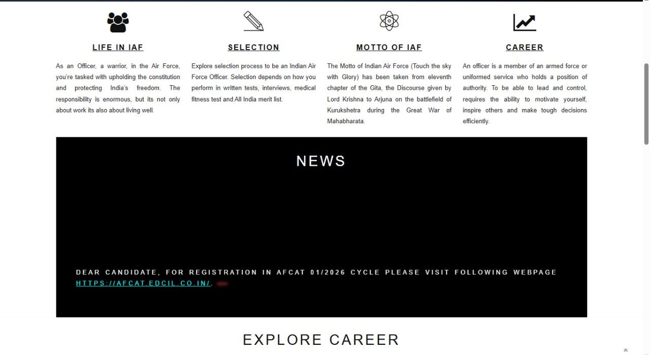 IAF AFCAT 1 Exam 2026 Registration begin, Fill Application Online