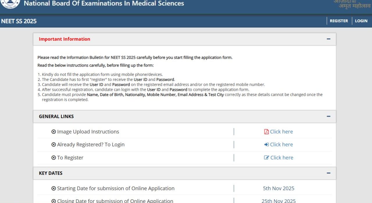 NEET SS 2025 Registration starts, apply till 25 November