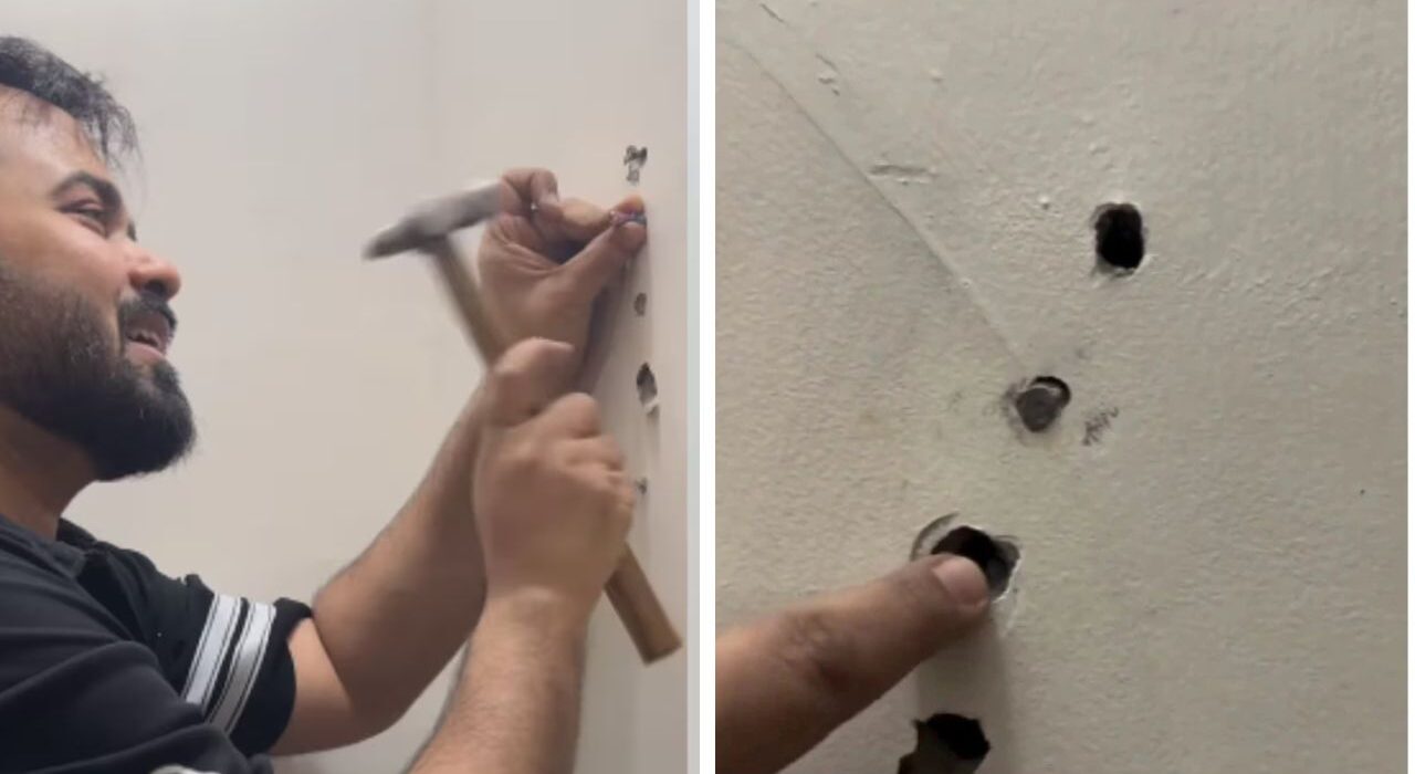 Noida man give reality check to Rs 1.5 crore flat, by hammer pencil in wall