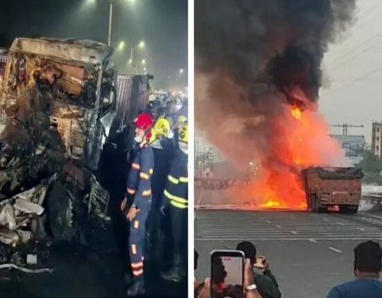 Car Crushed between two container trucks near Navale bridge in Pune, 7 Killed