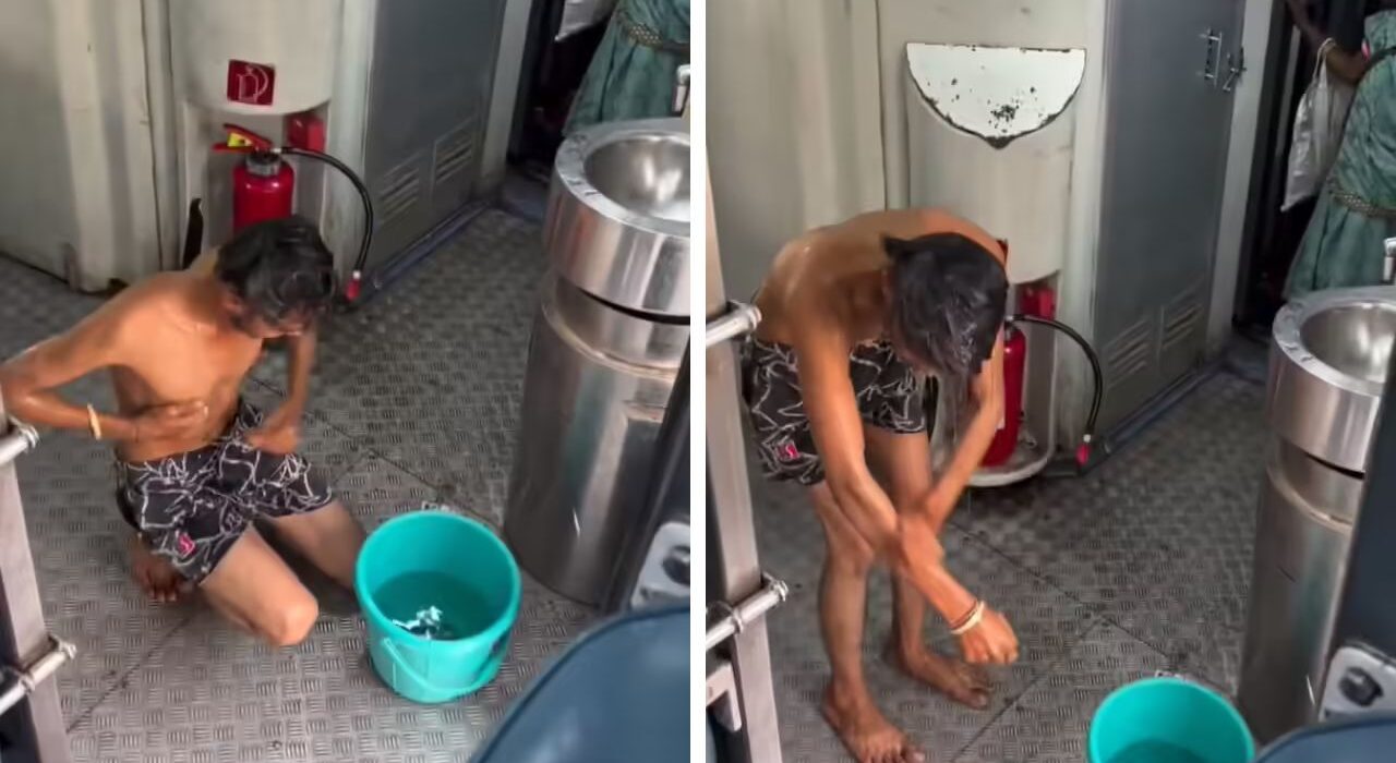 Video Gone Viral of Man Bathing in Moving Train, North Central Railway reacts
