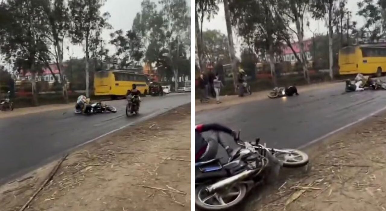 Black Magic or Negligence? Multiple Bikes Skid on UP’s Amroha Road, 20 Injured as Video Goes Viral