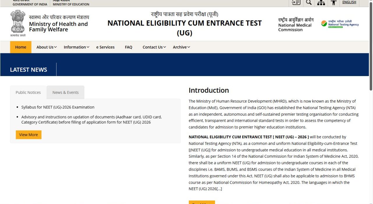 NEET UG 2026 Syllabus Released – NTA’s Important Advisory Ahead of Registration
