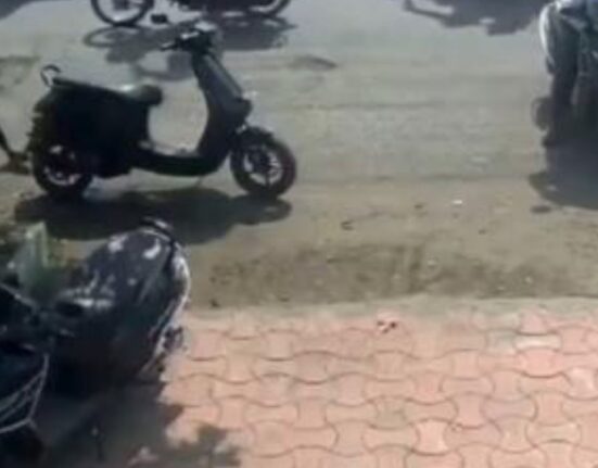 Ola Scooter catch fire outside SolapurSchool, Toddler, Parent Escape Safely