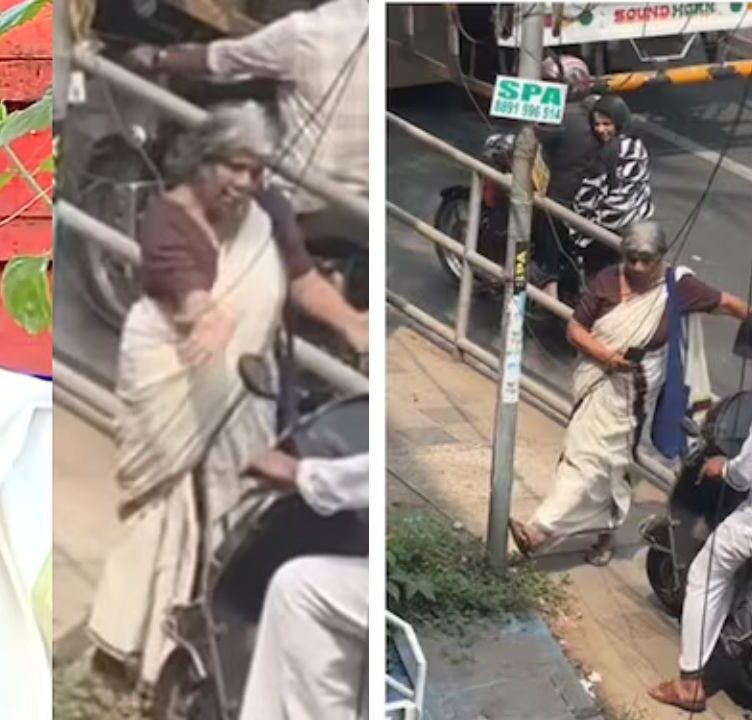 Elderly Woman in Kerala Firmly Stops Scooty from Blocking Footpath