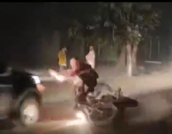 Motorcyclist Narrowly Escapes SUV After Skidding on Etawah Road Gravel