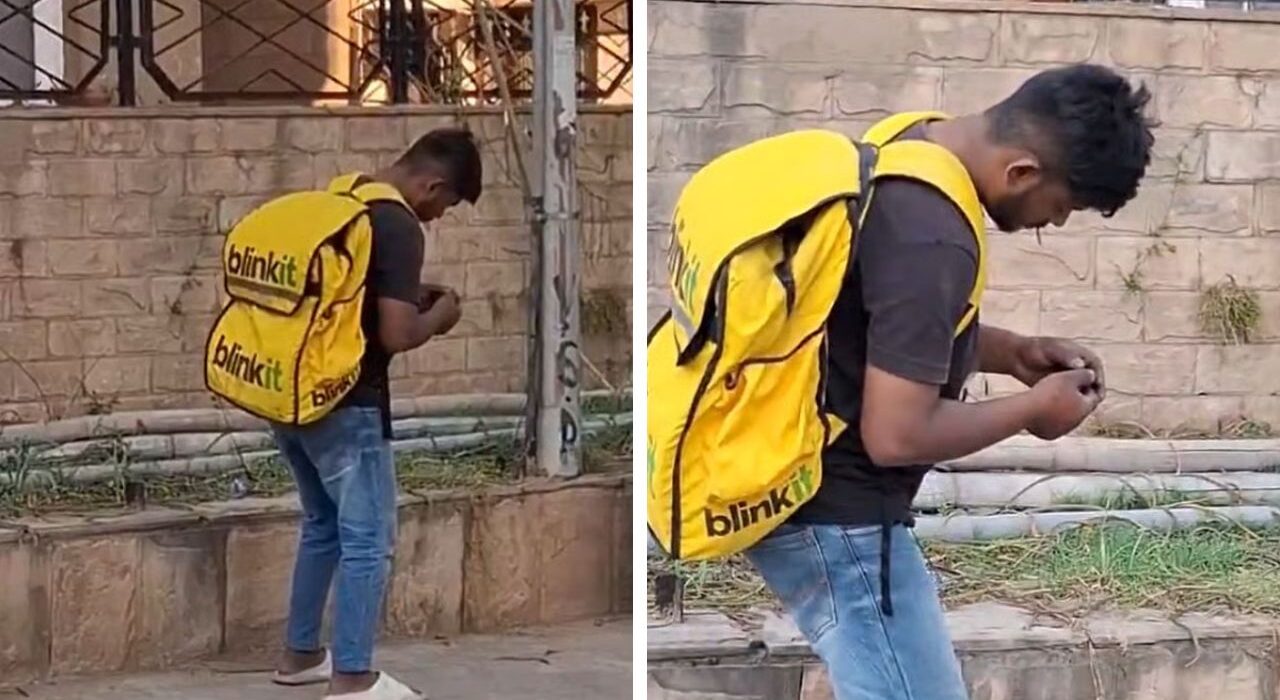 Blinkit Delivery Worker Stands Frozen for Two Hours in Chandigarh