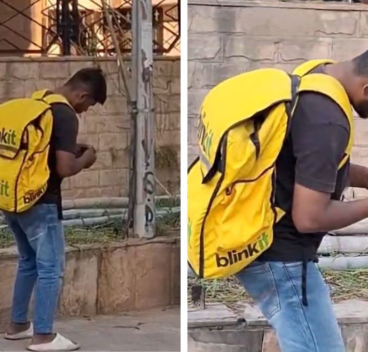 Blinkit Delivery Worker Stands Frozen for Two Hours in Chandigarh