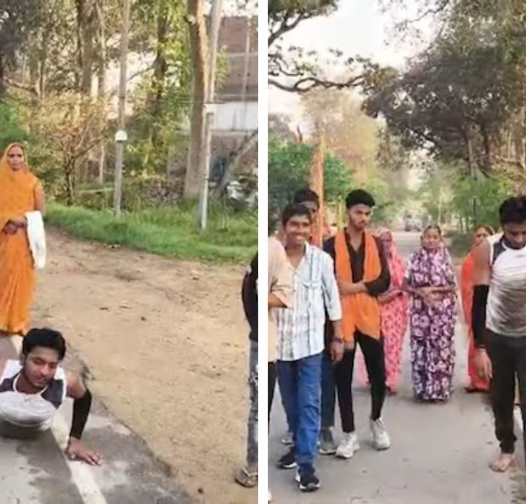 Man completes 9km prostration pilgrimage seeking solace after divorce, inspiring others with his dedication and spiritual journey.