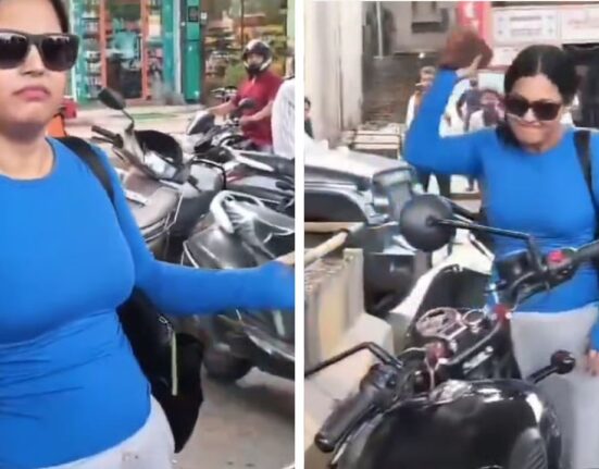 Woman Smashes Man's Bike with Helmet After Minor Jaipur Traffic clash