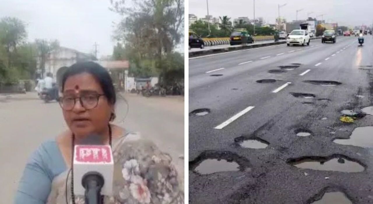 BJP Councilor Aparna Patil Protests on Pothole-Filled Road in Gwalior's BasantVihar, Madhya Pradesh