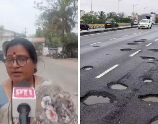 BJP Councilor Aparna Patil Protests on Pothole-Filled Road in Gwalior's BasantVihar, Madhya Pradesh
