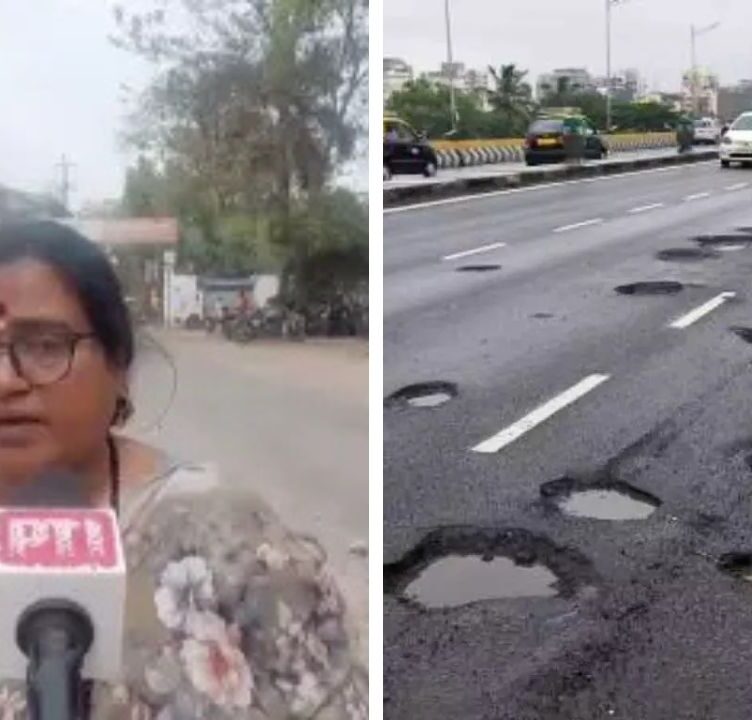 BJP Councilor Aparna Patil Protests on Pothole-Filled Road in Gwalior's BasantVihar, Madhya Pradesh