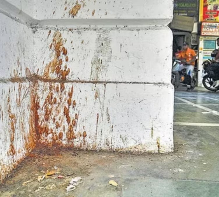 Freshly painted white road divider in Tonk, Rajasthan, turns red with pan masala spit within 15 minutes