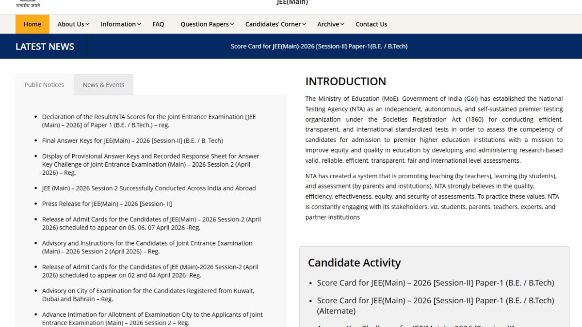 JEE Main 2026 Session 2 Results Released with 26 Perfect Scorers