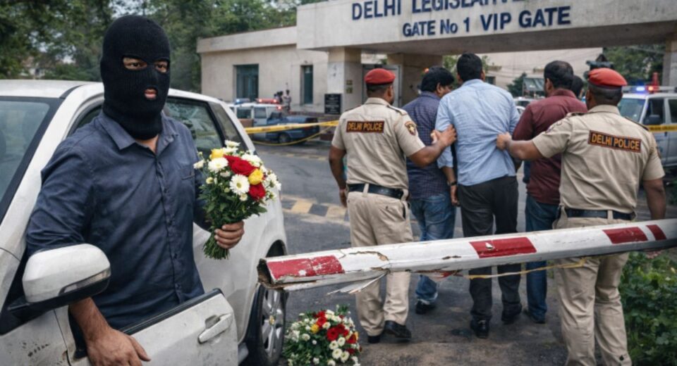 Masked Man Breaches Delhi Assembly VIP Gate, Leaves Bouquet; 3 Detained