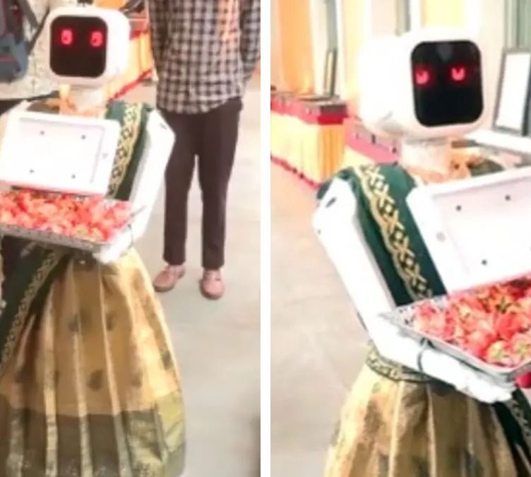 Saree-Clad Robot Nila Greets Voters in Puducherry Elections