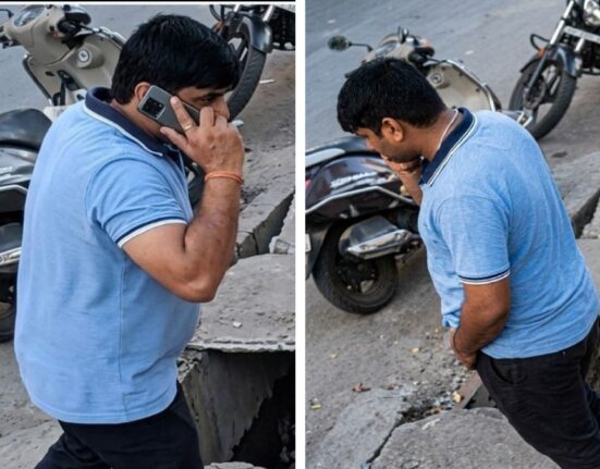 Shop Owner Falls into Open Drain as Gutter Cover Collapses on Gujarat Highway