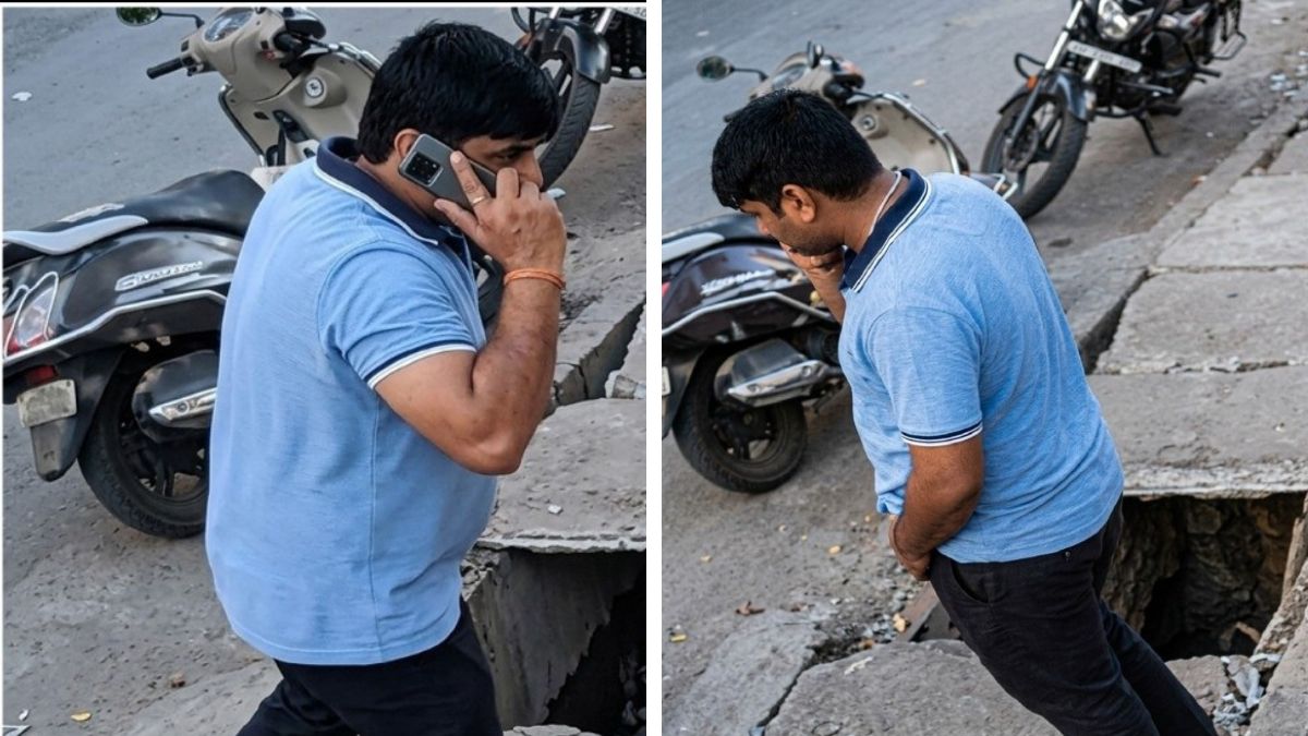 Shop Owner Falls into Open Drain as Gutter Cover Collapses on Gujarat Highway