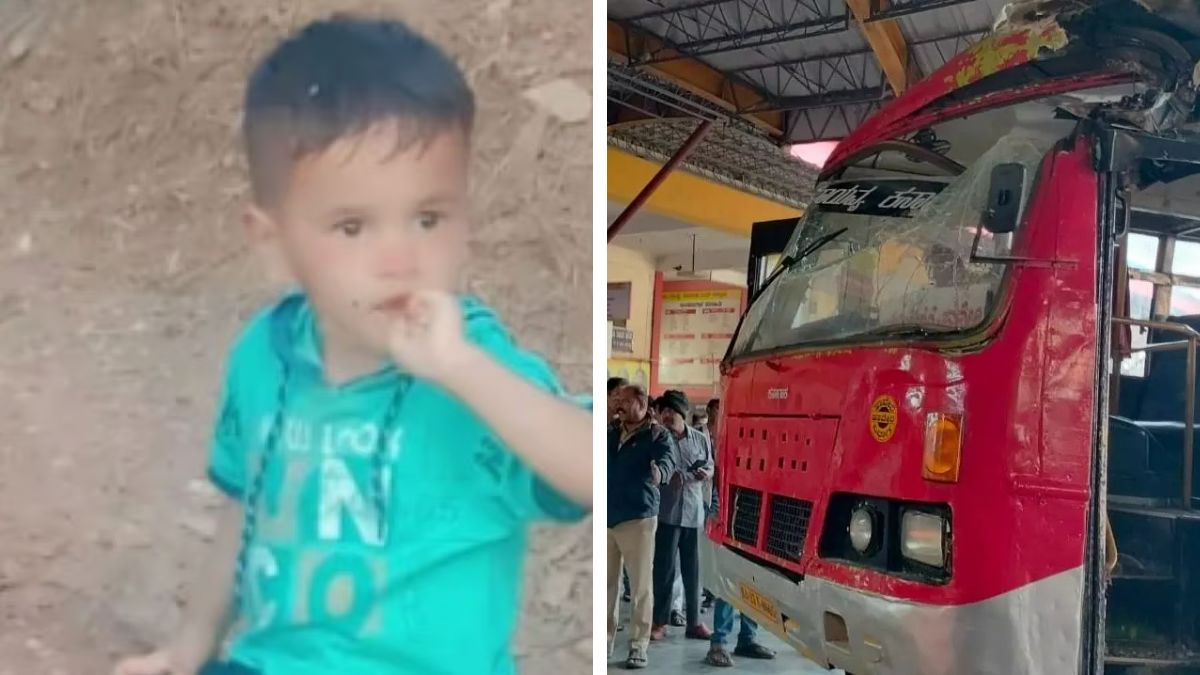 Young Boy killed and 4 injured after KSRTC Bus Rams Platform In Haveri
