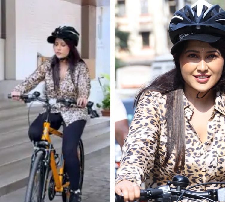 Amruta Fadnavis Cycles for Fuel Savings Amid Backlash