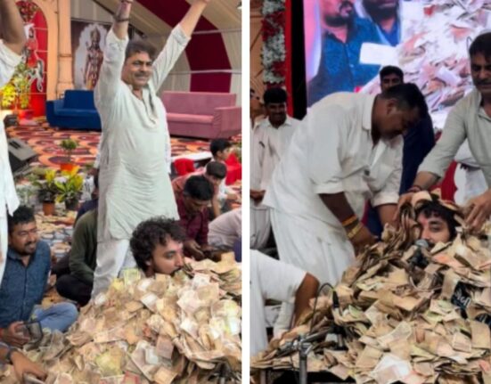 Viral video from Gujarat shows money showered on a folk singer during a traditional Dayro performance